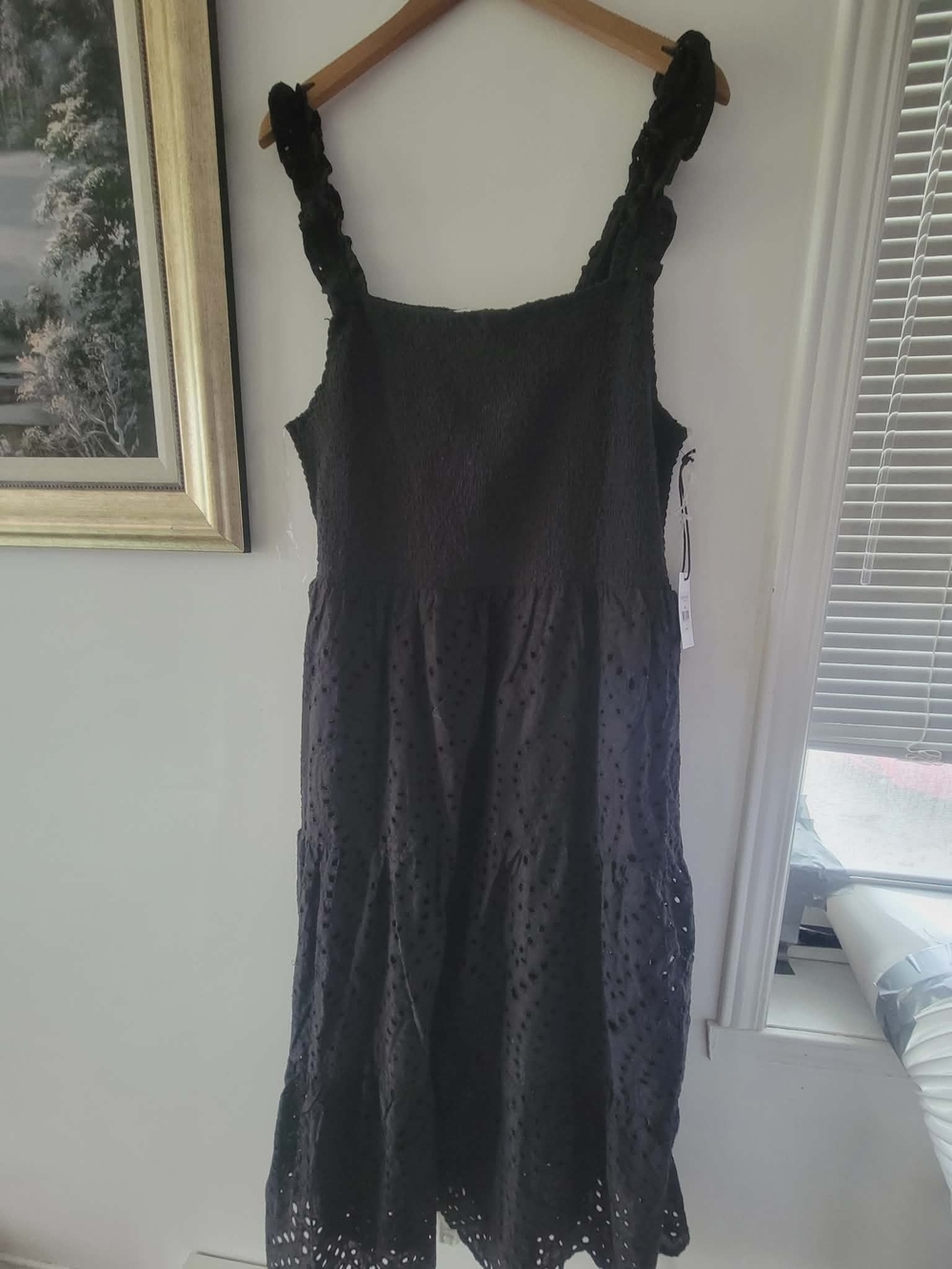 Black Eyelet Midi Dress with Ruffled Straps